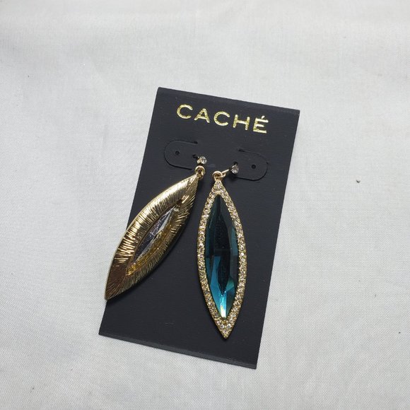 Cache blue long drop crystal with rhinestone fish hook earring - Picture 4 of 5